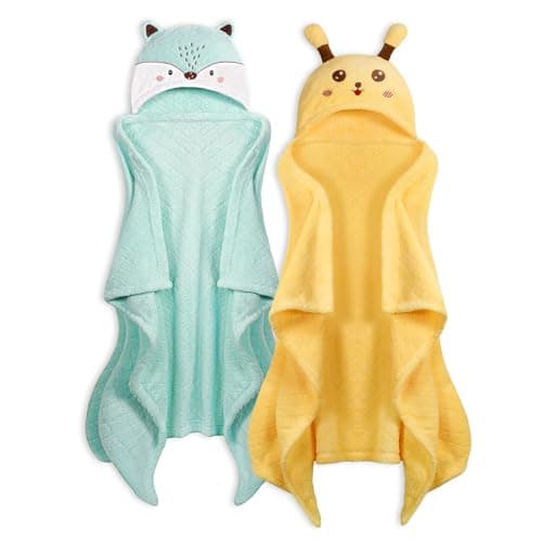 Toddler Bath Towel Hooded Kids Towel Bath Baby Towels with Hood for Boy Girl 0-5 Years, 2-Pack Soft Absorbent Baby Bath Towel Toddler Towels with Hood, Thick 50''x32'' Kids Hooded Towel for Toddlers