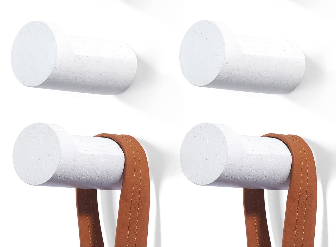 FANATU Wooden Coat Hook Wall Mounted (4 Packs) Hat Hooks, Single Coat Hat Rack Wall Mount, Wood Coat Hanger for Hanging Hat, Towel, Bag, Rope (White, 3" Set 4)