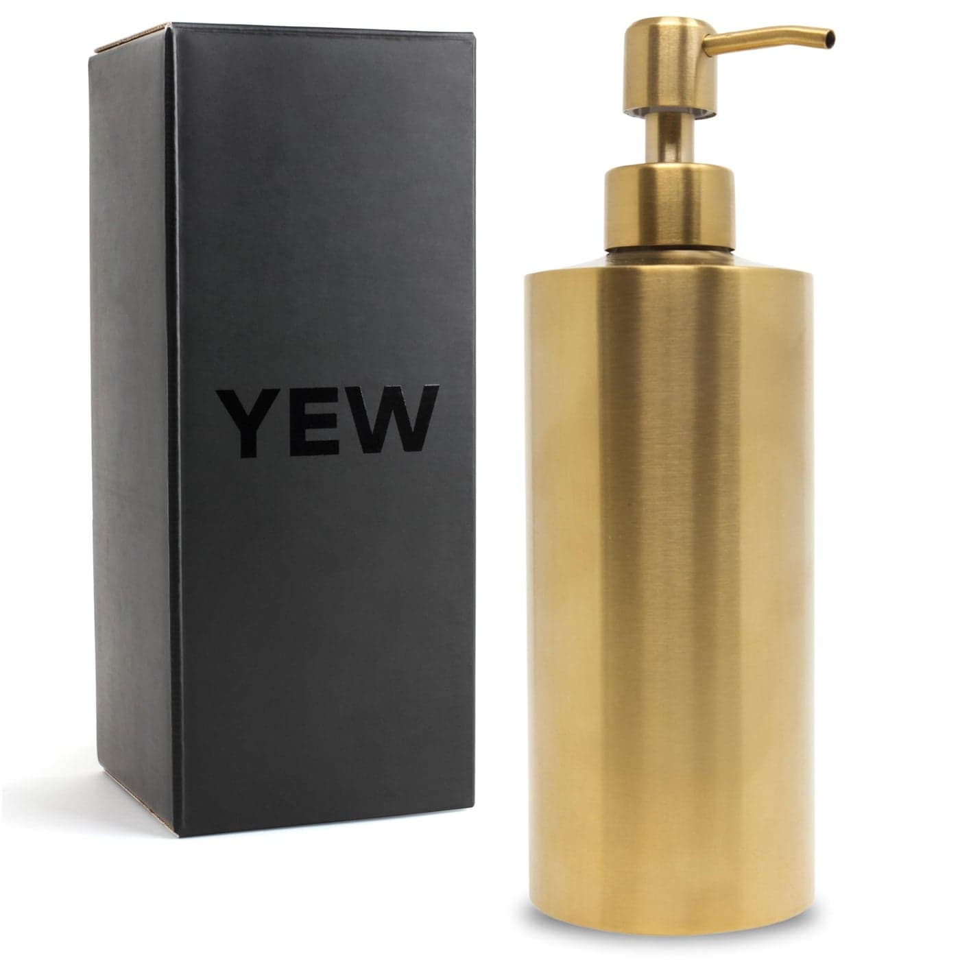 Yew Design Gold Brass Soap Dispenser Stainless Steel for Bathroom and Kitchen Sink 15oz Refillable Round Rustproof Hand Dish Soap Dispenser Pump for Detergent Lotion and Countertop