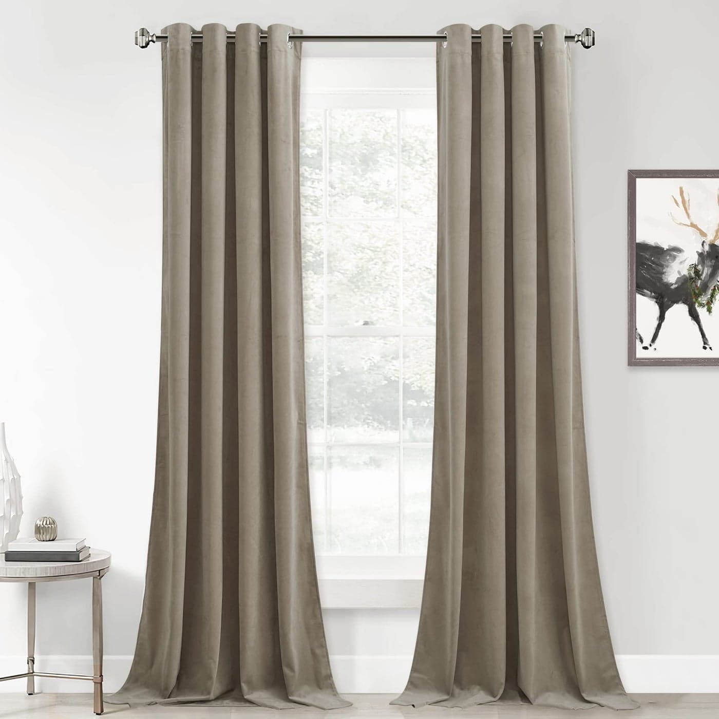 StangH Camel Beige Velvet Curtains for Bedroom Blackout Thermal Insulated Grommet Window Covering for French DoorLiving RoomFoyer Door W52 x L84 2 Panels
