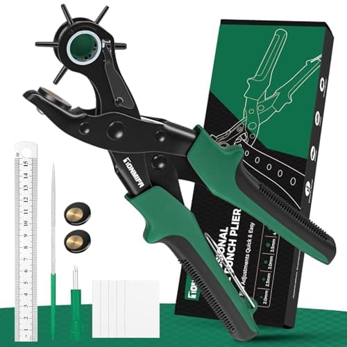 Professional Leather Hole Punch Plier Tonmifr Heavy Duty 6 Sizes Belt Watch Band Hole Puncher Tool Leather Craft Tool for Belts Handbags Straps Cardboard Precision Ground Punches with NonSli