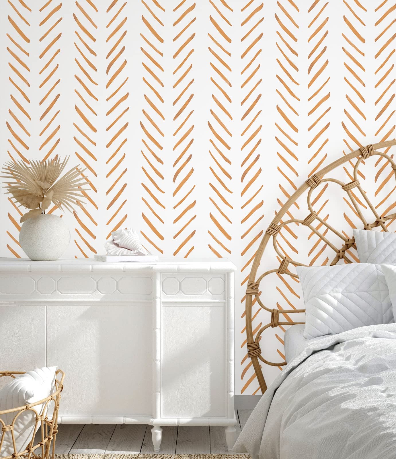 HAOKHOME Boho Peel and Stick Wallpaper Brush Strokes Stripes Removable TerracottaWhite Chevron Vinyl Self Adhesive Mural 177in x 98ft
