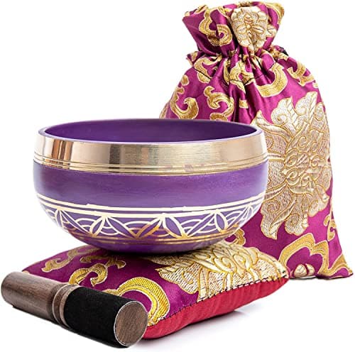 Tibetan Singing Bowl Set Easy To Play for Beginners Authentic Handcrafted Mindfulness Meditation Holistic Sound 7 Chakra Healing Gift by Himalayan Bazaar PurpleMagenta