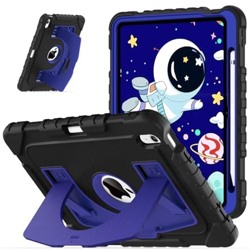 OKP Kids Case for iPad 11 inch (A16) 2025/10.9'' (10th Generation) 2022, Shockproof Rugged 11th/ 10 th Gen iPad Protective Cover with Built-in Kickstand, Pencil Holder for Girls Boys, Black+Navy Blue