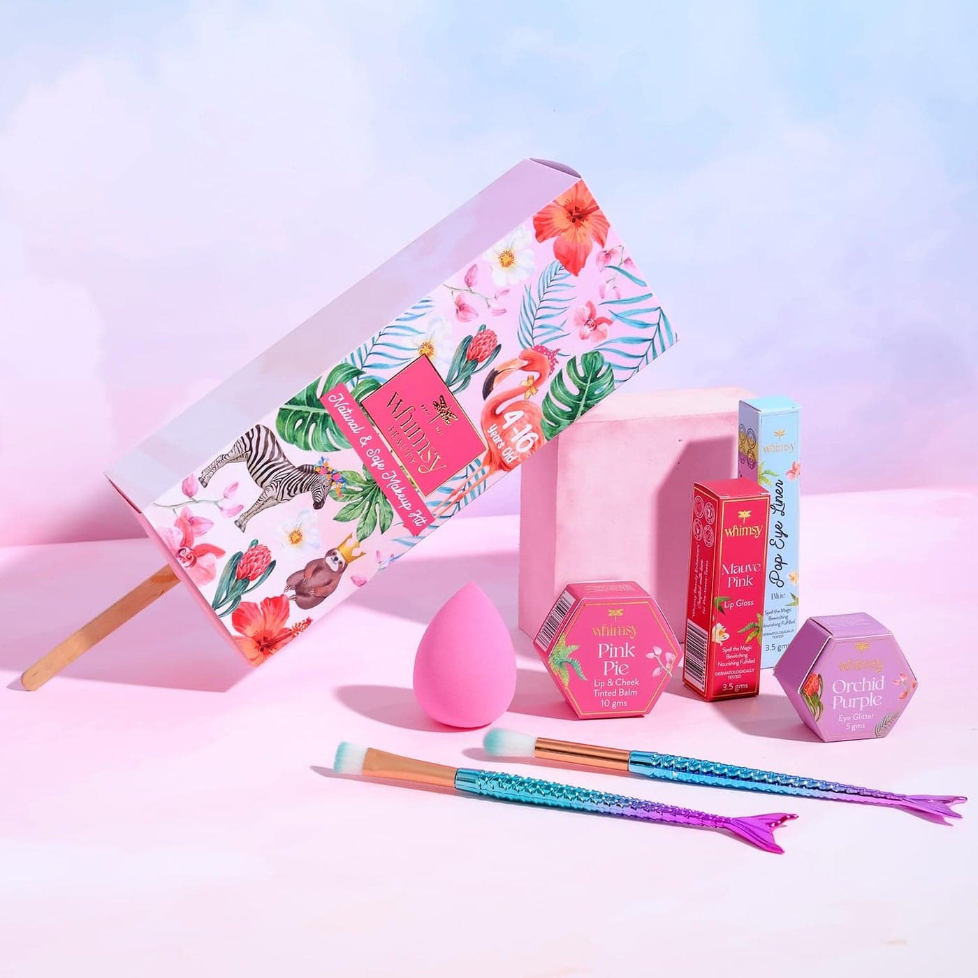 Whimsy 7Piece Organic Makeup Kit for Girls TeensReal SkinFriendly Beauty SetNonToxic Toy Makeup with Eye GlitterLip Cheek TintLip Gloss Mermaid Accessories Gift for Kids 416 years