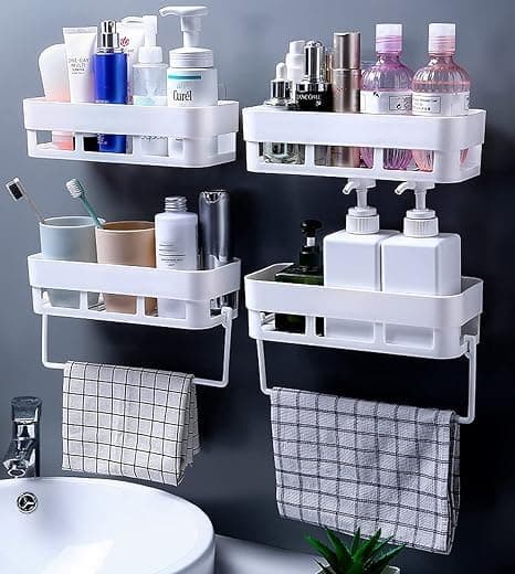 SUFAST STO Acrylic Bathroom Shelves and Rack Bathroom Shelf Organizer Wall Mounted Shelf Bathroom Storage Racks Bathroom Set for Home White4 Pack Bathroom Shelf