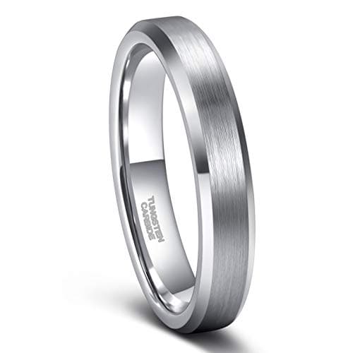 Frank S.Burton 4mm Matte Silver Tungsten Carbide Wedding Rings for Men Women Unisex Thin Wedding Band Size 4