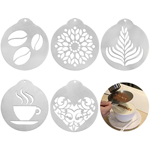 DOERDO 5PCS Stainless Steel Coffee Decorating Stencils, Coffee Decorating Stencils, Cake Decorating Tool for Mousse, Cup Cake, Birthday Cake, Coffee, Hot Chocolate