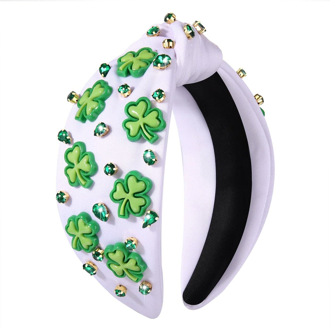 St Patricks Day Hair Accessories Green Shamrock Headband for Women Embellished Crystal Rhinestone Knotted Headband Irish Holiday Gifts Shamrock 3
