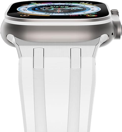 UniqTry Compatible Apple Ultra Watch Band 49mm 45mm 44mm 42mm Liquid Silicone Strap with Stainless Steel Adapter for iWatch SE Series 9 8 7 6 5 4 3 2 and Ultra for Men and Women (White)