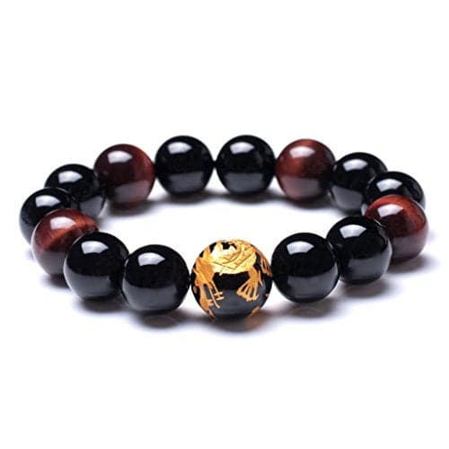 16mm Yellow Tiger Eye Stone Dragon Pattern Bold Wrist Bracelets, Natural Lava Rock Black Beads Elegant Design Bracelets for Men, Charming Crystal Black Men's Bracelet Beads Set for Layered Looks