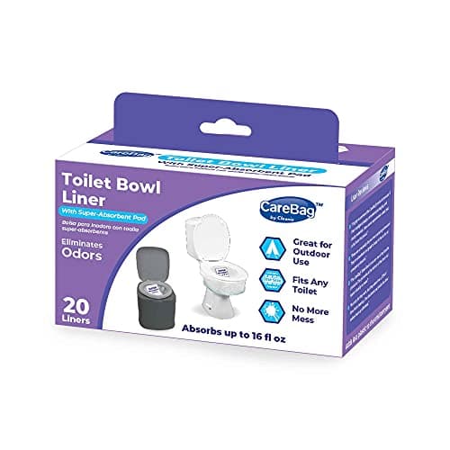 Cleanis CareBag Anti-Odor Toilet Bowl Liners with Absorbent Pad – Leak-Resistant, Universal Fit for Indoor/Outdoor Toilets – Odor-Eliminating – Converts Toilet to Dry Use, 20 Count
