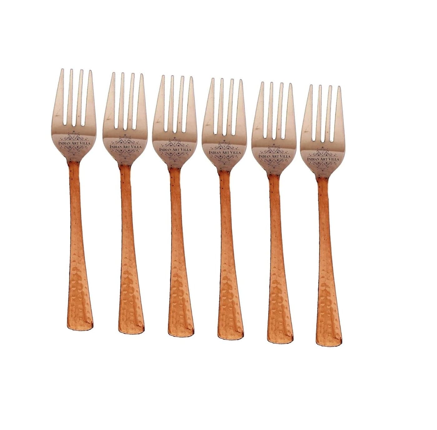 IndianArtVilla Steel Copper Desert Fork Flatware Tableware Home Hotel Restaurant Length 7 Inch Set of 6