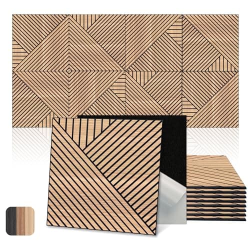 Mollywell Art Acoustic Wall Panels, 24x24 Inch 8 Pack, Wood Veneer, Sound Absorbing Self-Adhesive Wall Decor, Thread and Prism Woven Patterns, Natural Oak, for Home & Studio