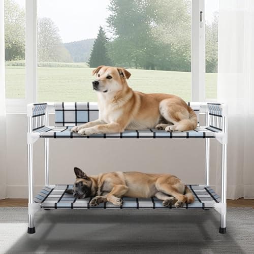 Bedside Window Dog Bunk Bed Double Elevated Human Dog Bed with Guardrail 2 Layers Window Perch Dogs Cot 2Tier Bedside Sleeper for MultiPet Households 34 x 20 x 25