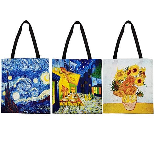 FunisFun 3 Pack Canvas Tote Bag Reusable Grocery Shopping Tote Bag Large Women Shoulder Handbag 3 Designs, 13 X 14 Inch