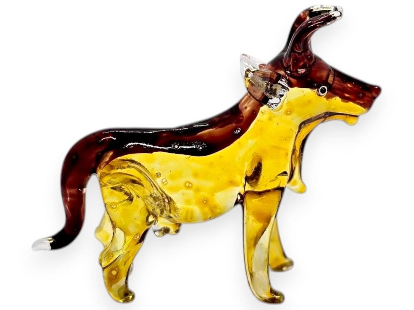 Mr_air_thai_Glass_Blown Tiny 2½" Yellow Brown Cow Bull Ox Cattle - Miniature Hand Blown Painted Glass Animals Cute Colorful Small Crystal Decorative Figures Collectible Figurines Home Décor Gifts