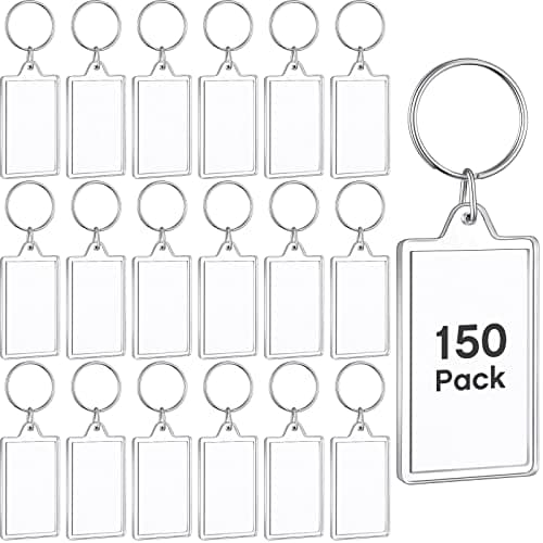 Junkin 150 Pack Clear Acrylic Photo Picture Keychain Blank Photo Insert Keyring DIY Personalize Favor(Rectangle)