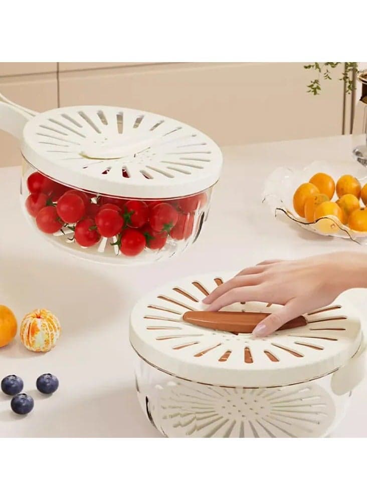 Drain Basket Fruit and Vegetable Washing , Portable Refrigerator Fresh-Keeping Storage Box with Cover, Thick Double-Layer Washing Basin with Handle for Picnic