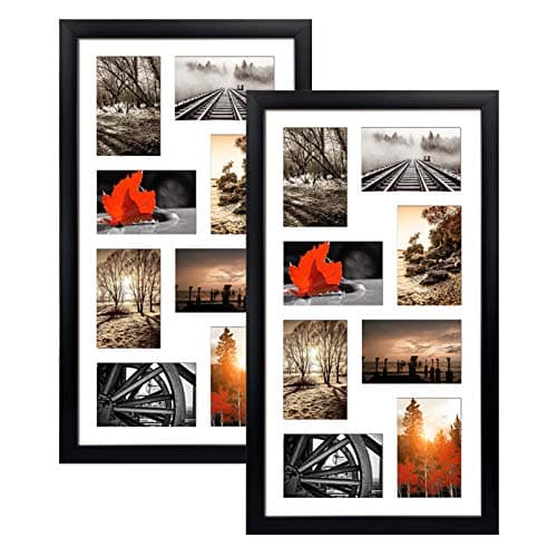 QUTREY 4x6 Black Collage Picture Frames Set of 2, 8 Openings Matted Collage Frame for 4x6 Pictures to Display 16 Multi Photos for Wall