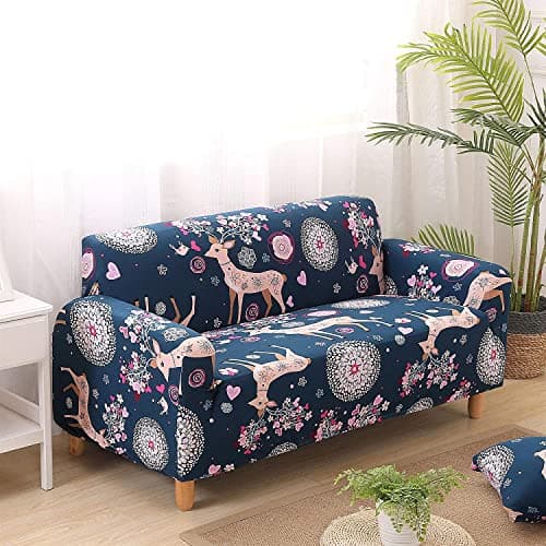 House of Quirk Universal Triple Seater Sofa Cover Big Elasticity Cover for Couch Flexible 140 GSM Sofa Slipcover (Blue Deer, 185-230cm)