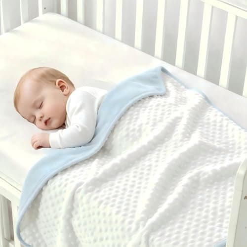 CREVENT Minky Baby Blanket for Girls Boys Soft Plush Receiving Blanket for Newborns 30x40 Inches Blue White