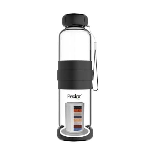 Pexlar Alkaline Water Filter Bottle | Borosilicate Glass | Alkaline Water Generator | Filter Water Bottle | Water Bottle with Filter inside - Black - 500 ml