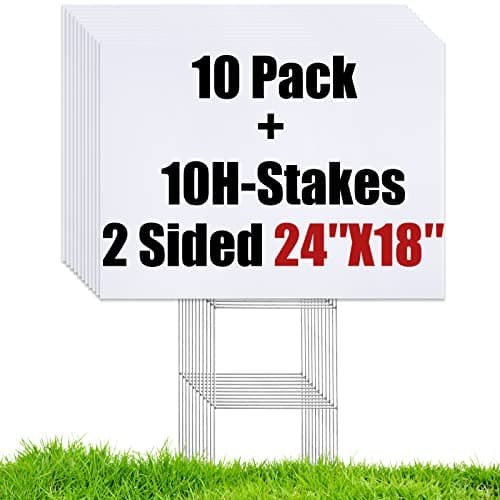 WENWELL 10 Large Blank Yard Signs with Stakes 18 x 24",Corrugated Plastic Lawn Sign kit for Estate Garage Sale,Party,Birthday,Wedding,Campaign,Parking,Make your own Outdoor Sign