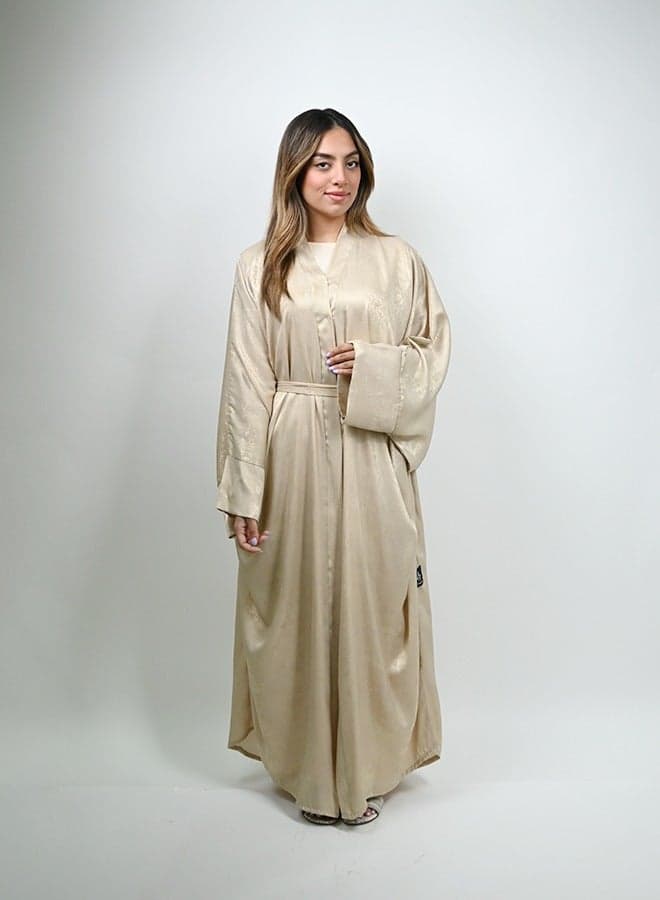 Midnight Glitz Beige Satin Foil Abaya