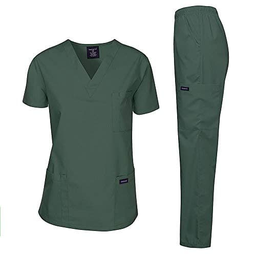 Dagacci Medical Uniform Womens and Mens Scrub Set Unisex Medical Scrub Shirt Top and Pant, Hunter Green, Small, Short Sleeve