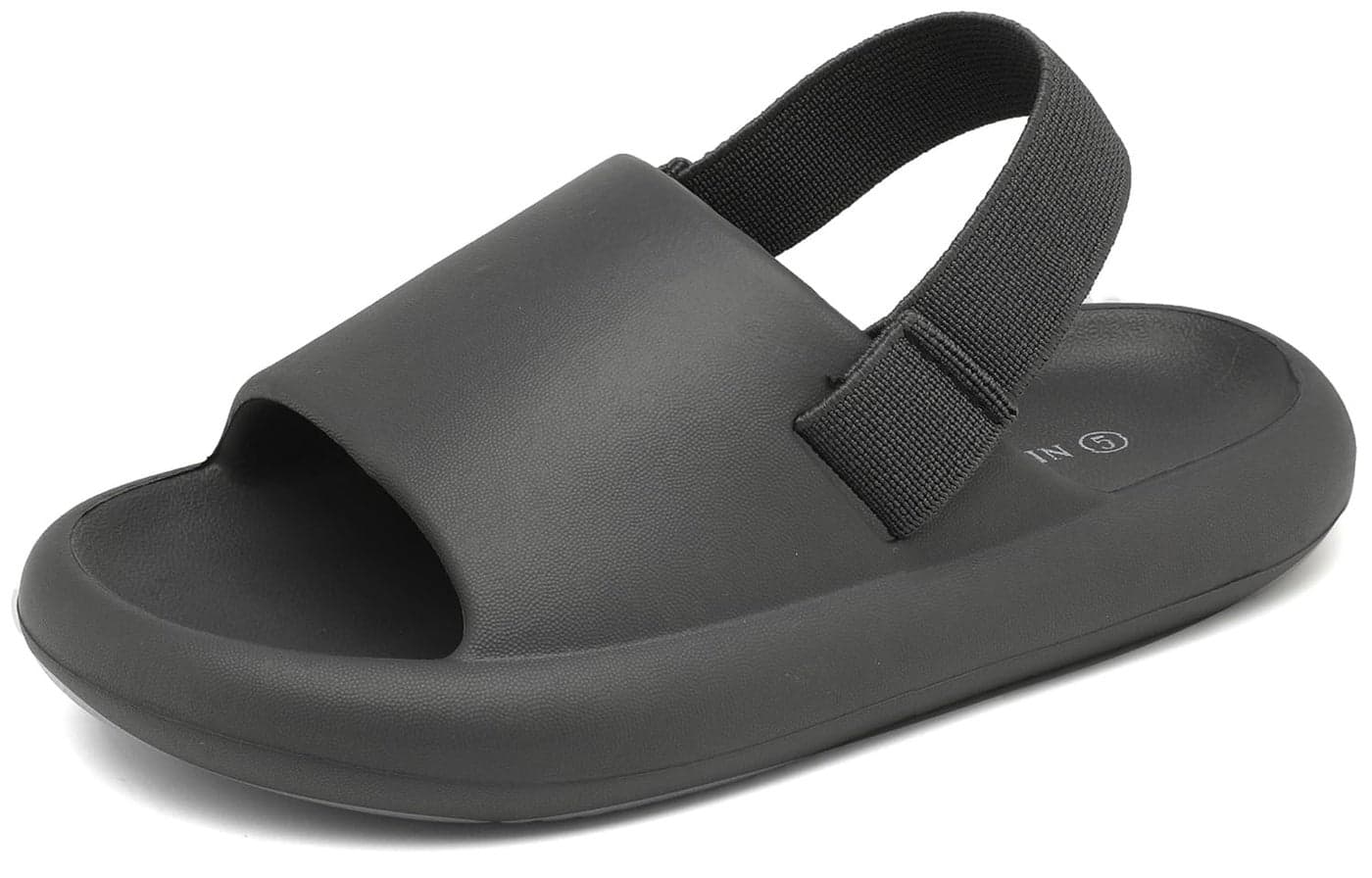 INMINPIN Toddler Boys Girls Slides Sandals Comfort Beach Pool Shower Slippers with Elastic Back Strap, Dark Grey, 5 Toddler