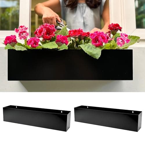 LaLaGreen Wall Planter (24 Inch, 2 Pack) Rectangular Metal Hanging Flower Pot for Succulents Carbon Steel Black, Long Window Sill Box Modern Fence Floating Garden Shelf for Deck Indoor Outdoor Decor