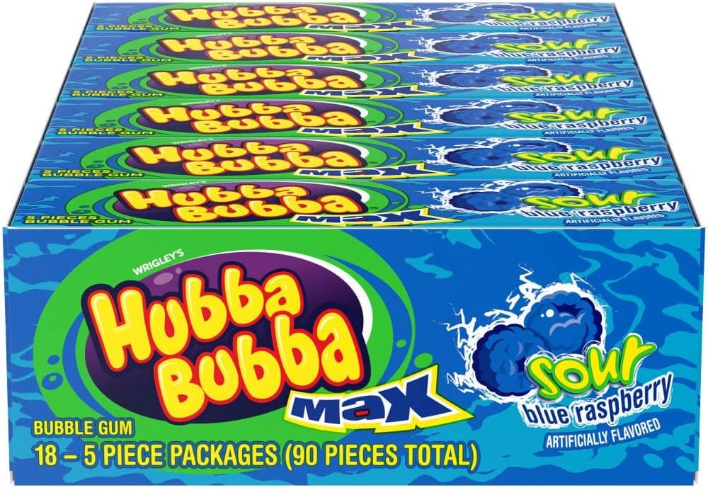Hubba Bubba Sour Blue Raspberry Bubble Gum - 18 Count Pack