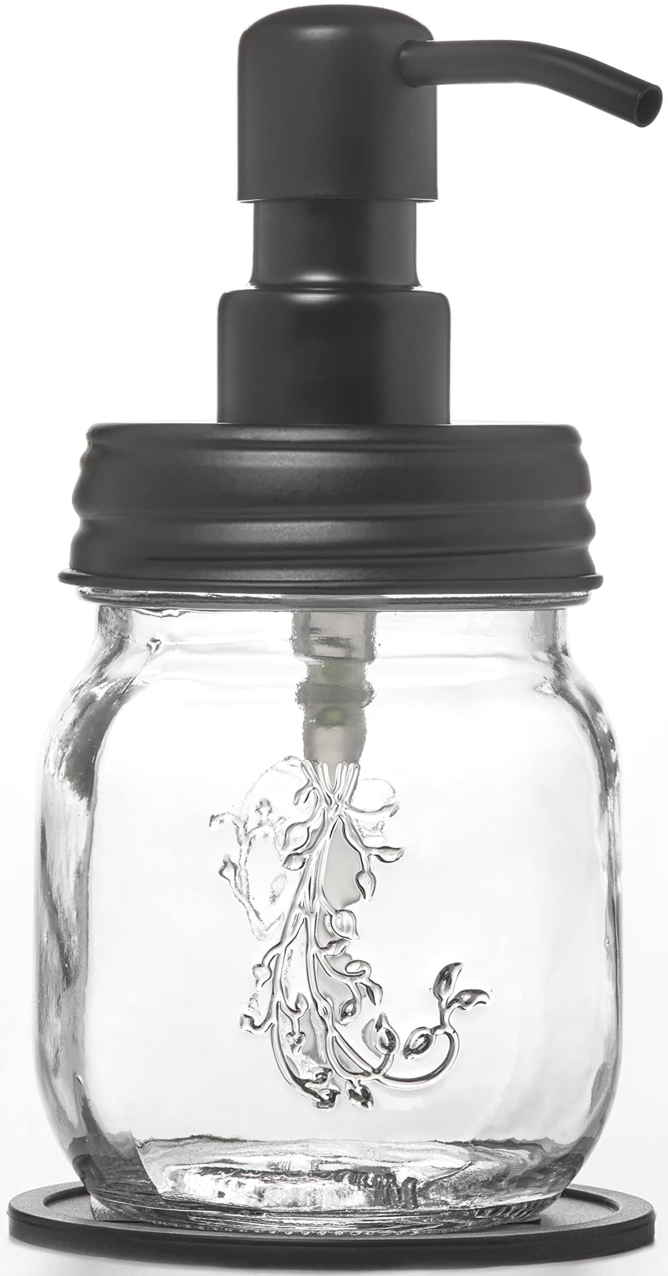 Petite 12oz Mason Jar Soap andor Lotion Dispenser with Gloss Black Soap Dispenser Pump and Non Slip Coaster for Hand Sanitizer Liquid Soap or HandBody Lotion Gloss Black Single 12oz
