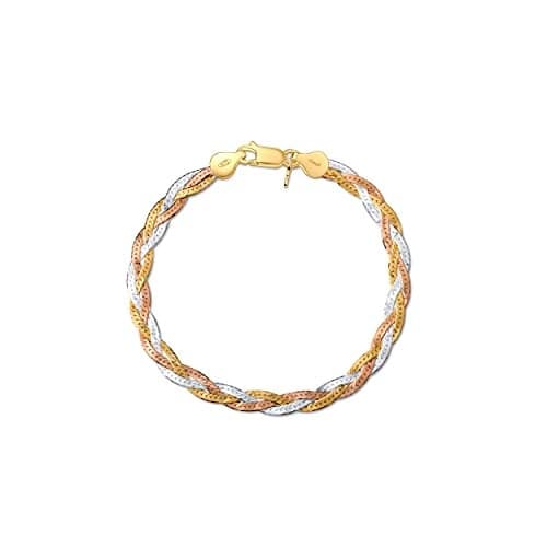 Amberta Women's 925 Sterling Silver Braided Herringbone Chain Bracelet (Length 7.5 inch): Multicoloured
