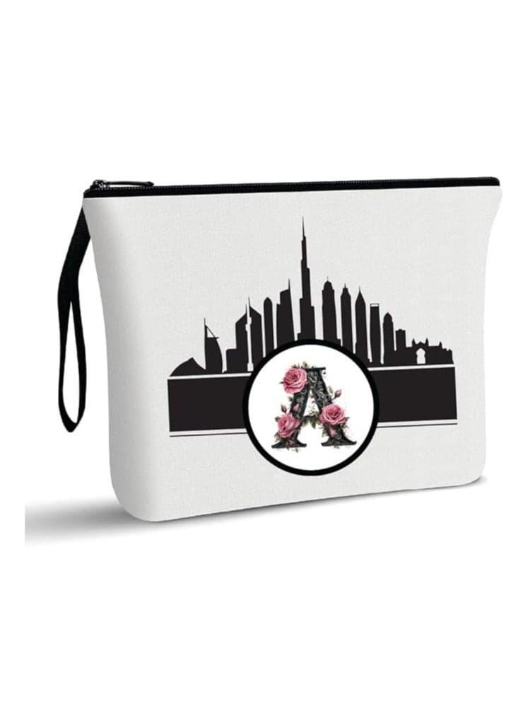Dubai Skyline With Initial Monogram Cosmetic Bag-Monogram Makeup Case-Dubai Skyline Makeup Pouch-Cosmetic Pouch For Travelers