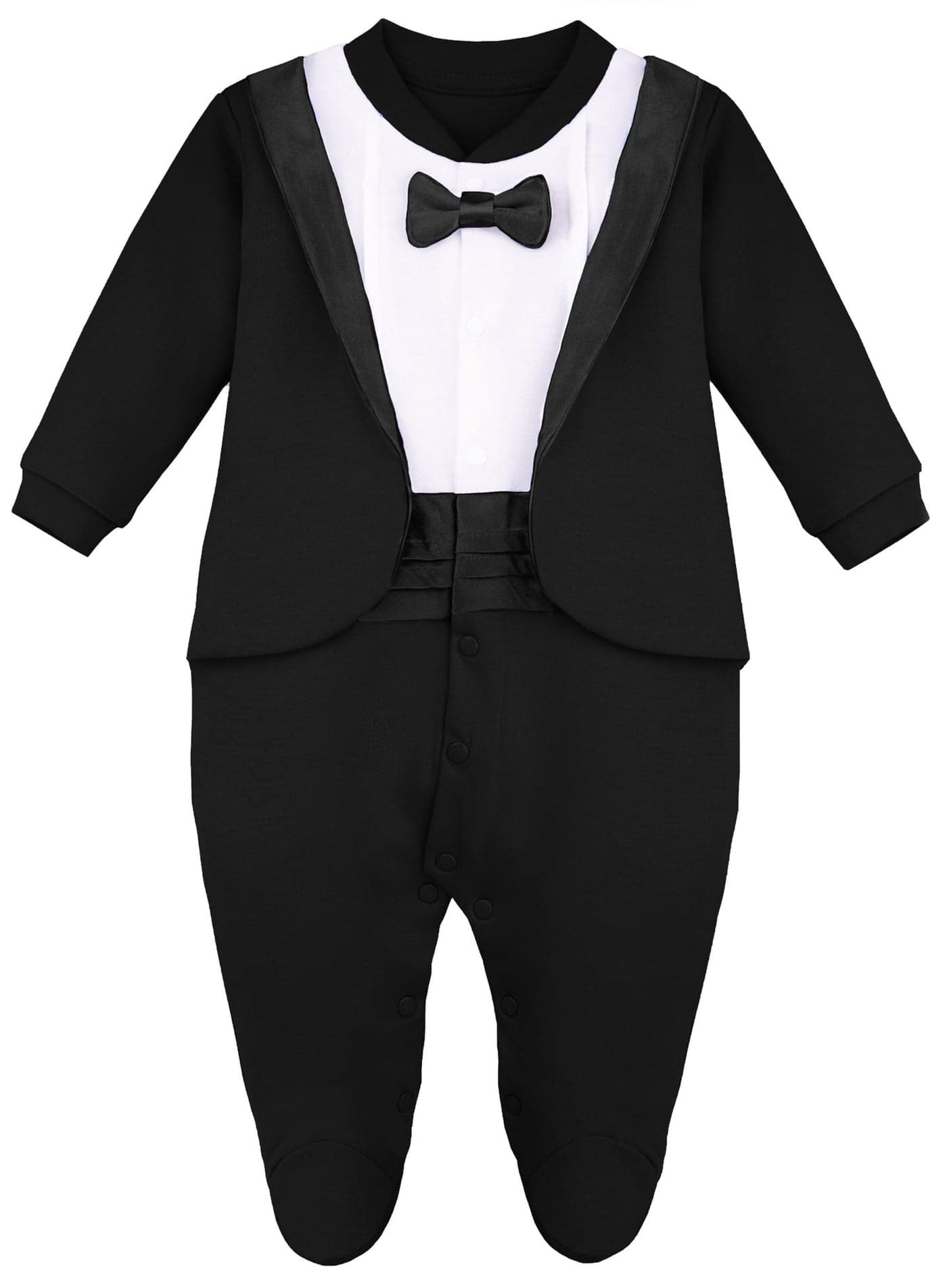 Lilax Baby Boy Gentleman Tuxedo Footie Christmas Holiday Outfit with Bow Tie (Newborn, Black)