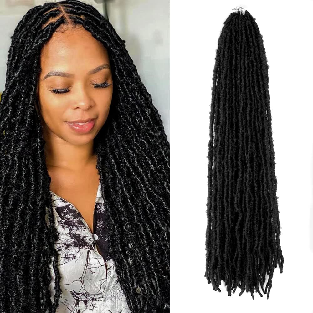 BOHOBABE 24 Inch Light Weight Butterfly Locs Crochet Hair 8 Packs Long Black Distressed Butterfly Faux Locs Crochet Hair 1B