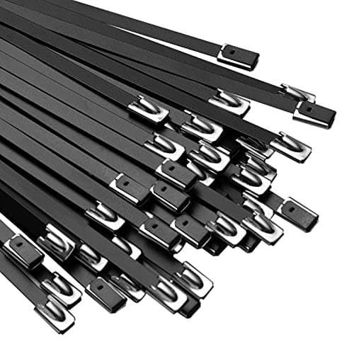 OFFO Black Zip Ties Made of Metal 15.8 in Premium Heavy Duty Stainless Steel Wire Multifunctional Locking Exhaust Wrap Flexible Durable 30 PCS
