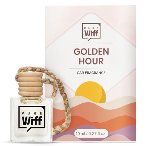 Pure Wiff Golden Hour Car Perfume Diffuser – 10ML Long Lasting Hanging Car Air Freshener | Premium Car Fragrance Oils in Glass Bottle with Wooden Diffuser Cap | Lasts up to 75 Days | IFRA Compliant
