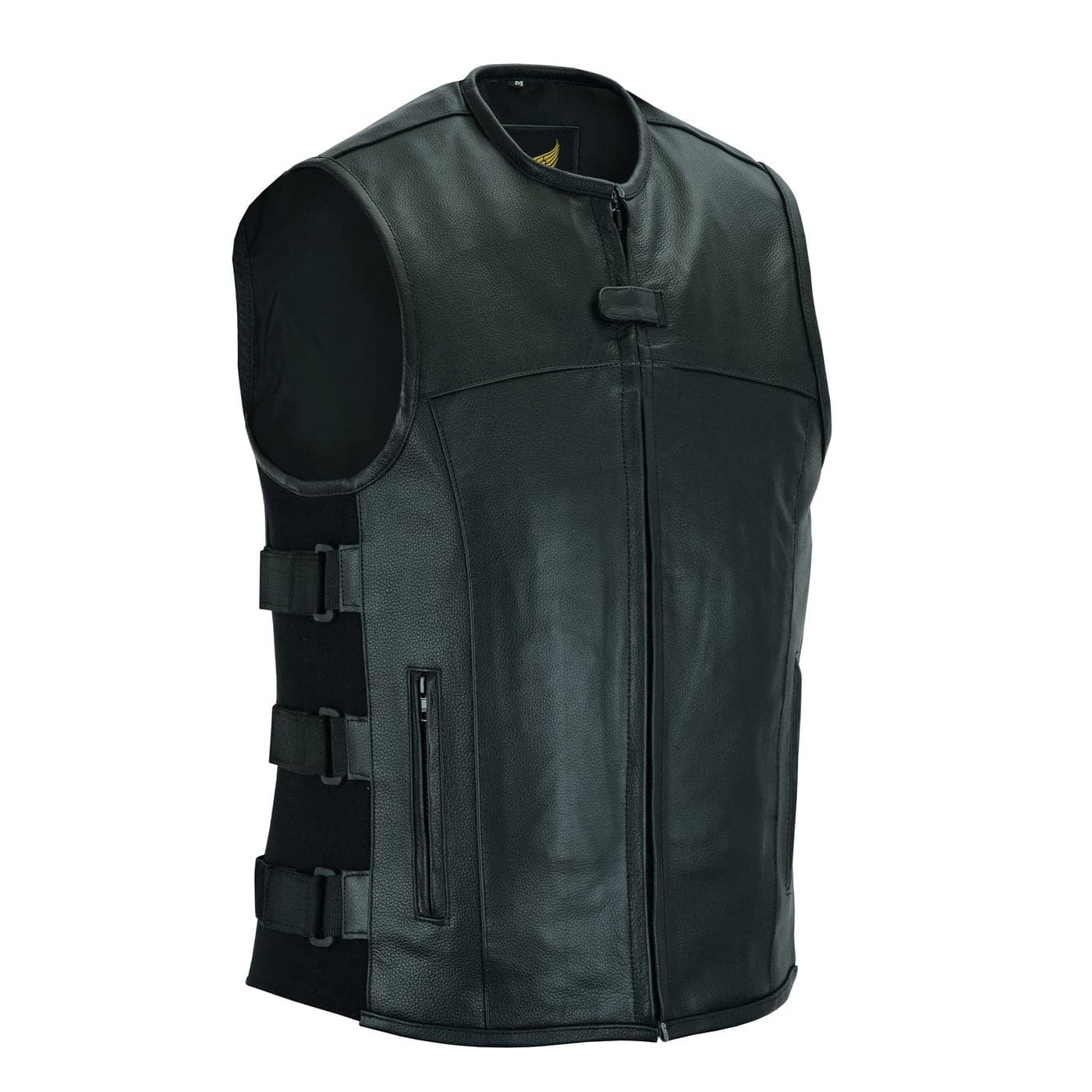 Leatherick Mens Warrior Style Leather Motorcycle Vest for Men with Deep Pockets M Black Top Grain Leather