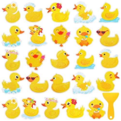 26Pcs Non Slip Bathtub Stickers, Cute Duck Stickers with Scraper, Anti Slip Bath Tub Shower Decal with Adhesive Back for Bathroom, Shower Stairs