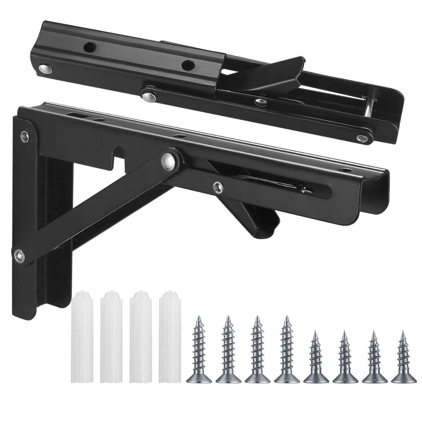 TOOINKCV 2 Pcs Folding Shelf Brackets 8 Inch Heavy Duty Floating Triangle Shelf Brackets Collapsible Shelves Brackets Wall Mounted L Table Hinges Brackets for Bench Table with Screws 8 Inch