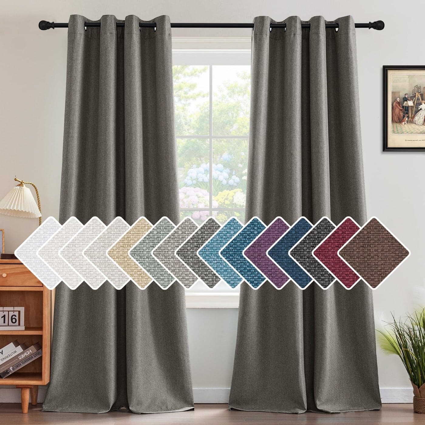 HVERSAILTEX Linen Blackout Curtain 84 Inches Long for BedroomLiving Room Thermal Insulated Grommet Linen Curtain Drapes Primitive Textured Burlap Effect Window Drapes 1 Panel Heather Taupe Gray