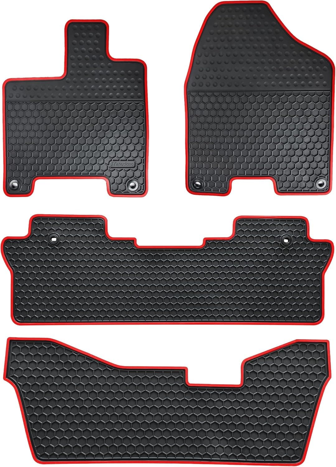 Matericuo Car Rubber Floor Mat for Honda Pilot 2016-2021 - Custom Fit Black Red Auto Liner Mats