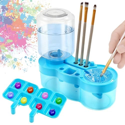 Paint Brush Cleaner for Kids Water Circulation Paint Brush with Drain Paint Water Dispenser with Palette Brush Holder Paint Brush Washer for Acrylic Painting Watercolor Art Suppliesblue