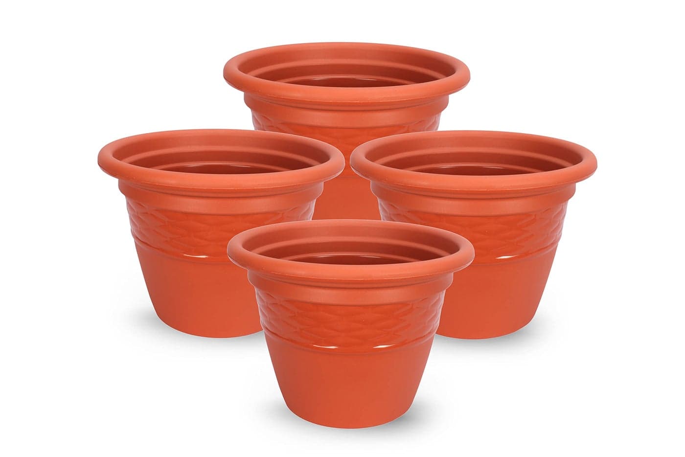 Halsey Clean Home Round Virgin Plastic Modern Design Durable Plastic Plant Pot for Gardening (Pack of 4) (POTS ONLY, LARGE-09 INCH)