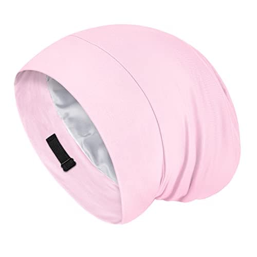 Fittia Satin Hair Bonnet for Sleeping Silky No Frizzy for Curls Care Adjustable Strap for NonSlip Dreadlocks Cap for WomenMen Pink