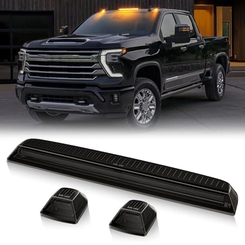 HTZCMOTO LED Cab Roof Marker Lights Compatible with 2020 2021 2022 2023 2024 Silverado Sierra 2500HD 3500HD Top Cab Clearance Lights for Pickup Trucks Smoked Len Amber Light
