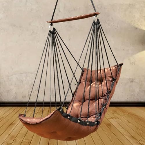 JULJULIA Swing for Balcony Comfortable Cotton Swing Relaxing Jhula for Adults for Home Indoor Outdoor Hanging Seat for Apartment Patio Terrace Garden- 200 kg Weight Capacity - JJ Low Brown